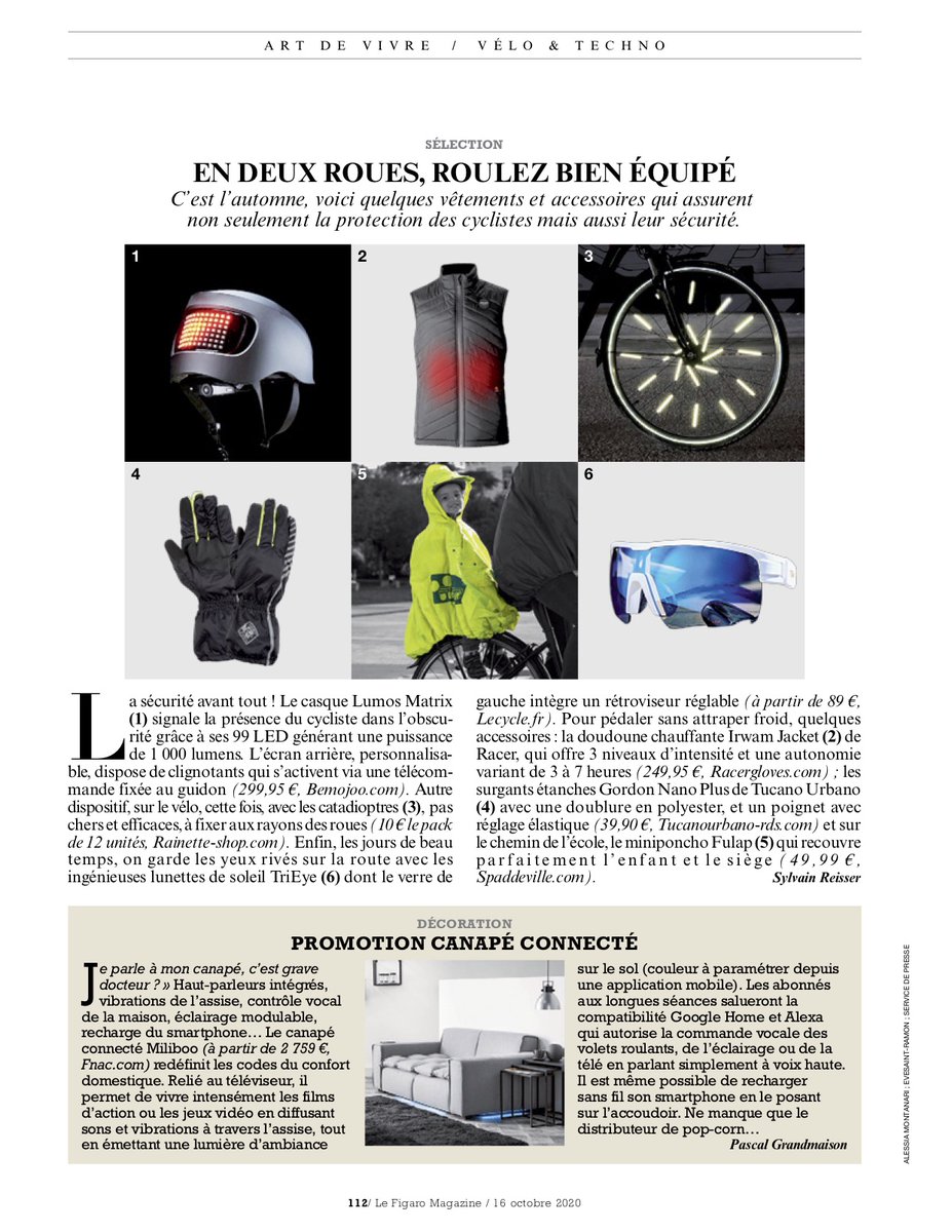 BemojooS's tweet photo. 🗞"En 2 Roues, roulez bien équipé" 
Merci @FigaroMagazine_ et @SylvainReisser pour cet article présentant nos casques lumineux @lumoshelmet  qui assurent la #securite des #cyclistes !
⭐️ #CyclistesBrillez ⭐️
❤️ #BeSafe #BeMojoo ❤️

#casquevelo #velotaf #veloelectrique #bikelife https://t.co/8xsUjPViZr