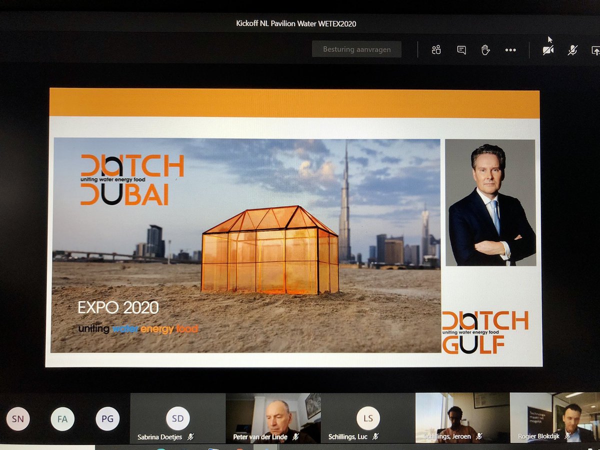 Holland_Water's tweet photo. Kicking off the virtual #Netherlands Pavilion at @WetexDubai with Consul General Hans Sandee, @WaterAllianceNL @nwpnederland @FME_NL @dutchdubai2020 @MinBZ and the other participating companies. https://t.co/In2sqxBEG8