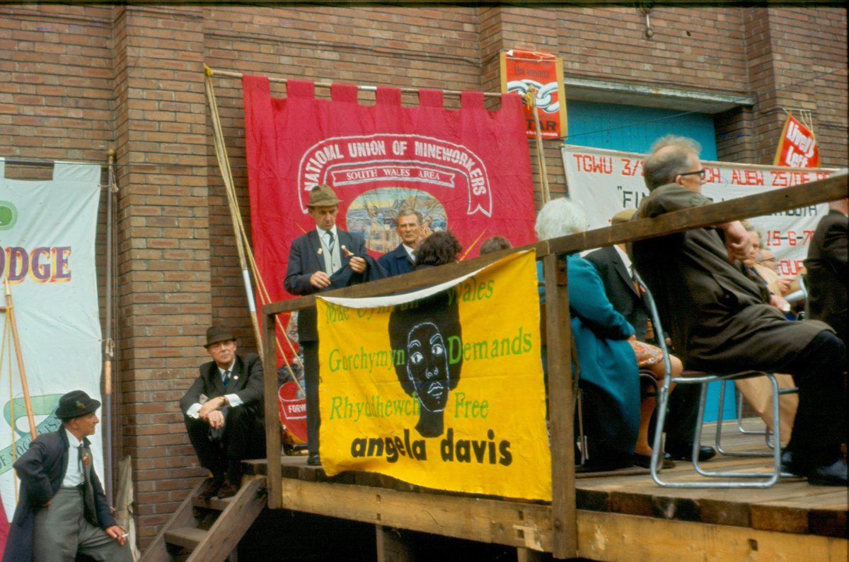 Sons of Kemet – My Queen is Angela DavisFrom their excellent album Your Queen is a Reptile. The image below shows the 1970 Miners’ Gala in Cardiff, in which brass music also played an important role, with a banner calling for the release of Angela Davis. (Photo by Hywel Francis)