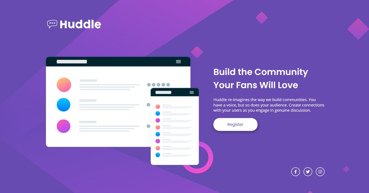 TorHuus's tweet photo. Day 4 of 100 in #TOR100 is done. A landing page for "Huddle" created using HTML and SASS! See it at https://t.co/O1ZcR5TdCS. #frontendmentor #frontendmasters https://t.co/fTsz0ybazX