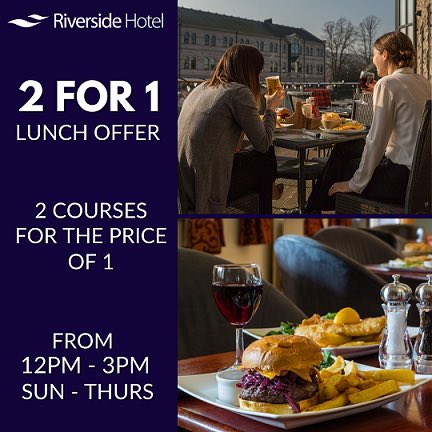 Treat yourself this half term with our 2 for 1 Lunch Offer at the Riverside Hotel, Kendal. 

Enjoy 2 courses for the price of 1 in The Tannery Bar every Sunday – Thursday from 12noon- 3pm.

Offer ends 31.10.20

View our lunchtime menu here: riversidekendal.co.uk/images/riversi… 

#SpecialOffer
