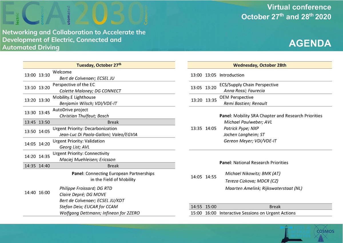 MobilityE_LI's tweet photo. Final agenda for this year's virtual ECA2030 "Networking and Collaboration Event" on October 27th/28th. https://t.co/UABtmUKpMk