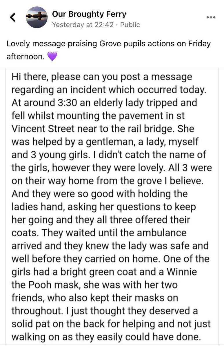 Well done to the 3 <a href="/Grove_Academy/">Grove Academy</a> pupils for their act of kindness 💗