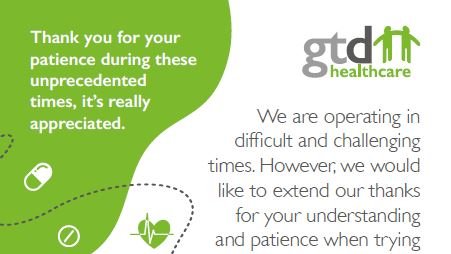gtdhealthcare's tweet photo. We would like to thank you for your patience during this difficult and challenging time.
#WePutPatientsFirst #ThankYou https://t.co/QznzOFHq8u