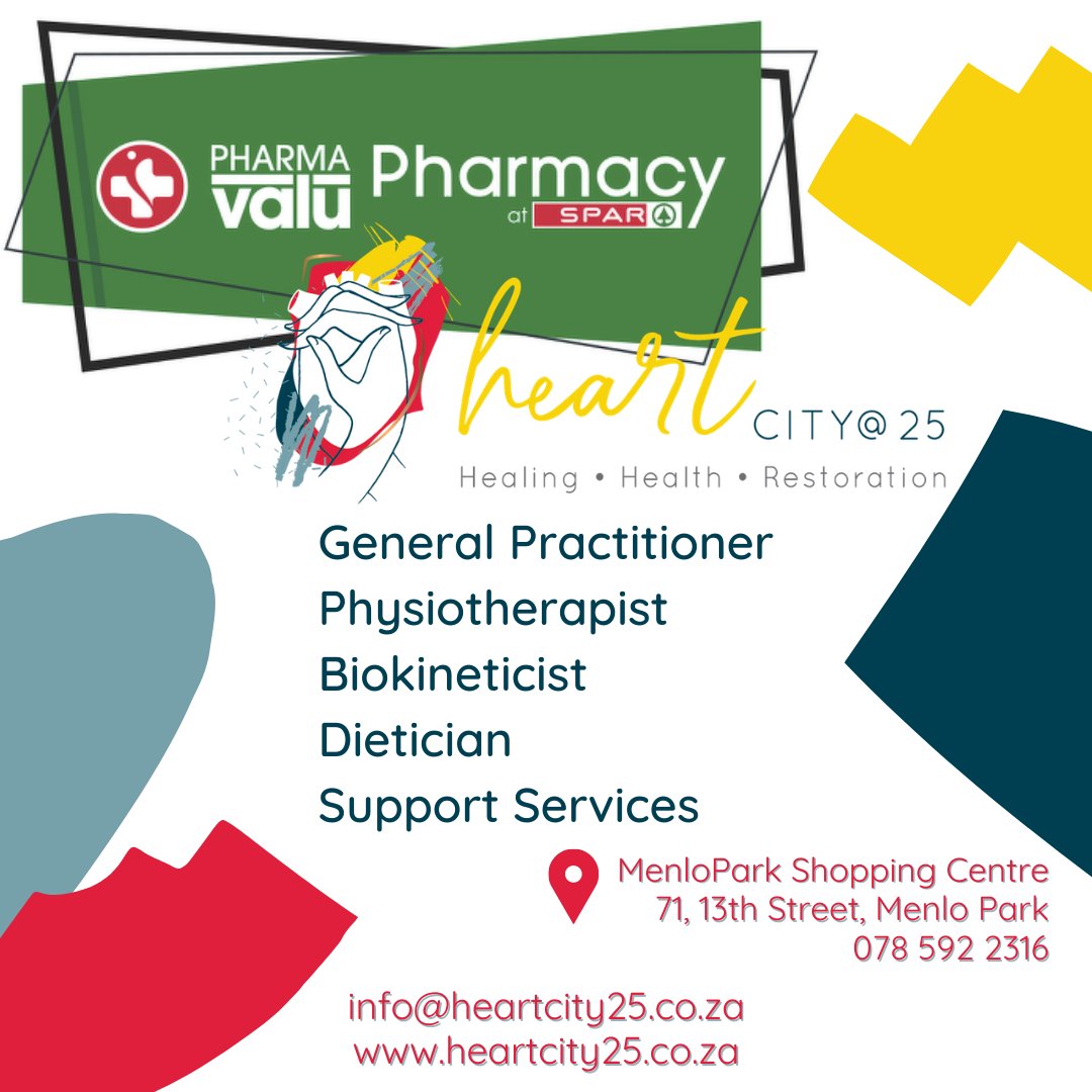 HeartCity25's tweet photo. HeartCity Menlo park is running full steam ahead after opening here at the Menlo Park Shopping Centre, Pharma Valu on the 14th October 2020.
Contact us at 078 592 2316 to make an appointment or to meet our practitioners.
#healing #health #restoration https://t.co/w4xGD5r61M