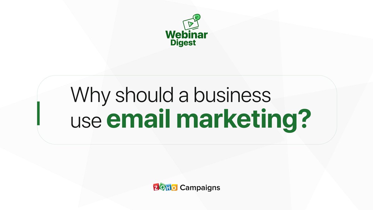 ZohoCampaigns's tweet photo. Hey, #emailgeeks!

We are kickstarting a brand new series #WebinarDigest, to help you with answers for some of the most asked questions from our recent webinars. 

Follow this thread for answers and do share your thoughts as well! https://t.co/a9Id1qKSlZ