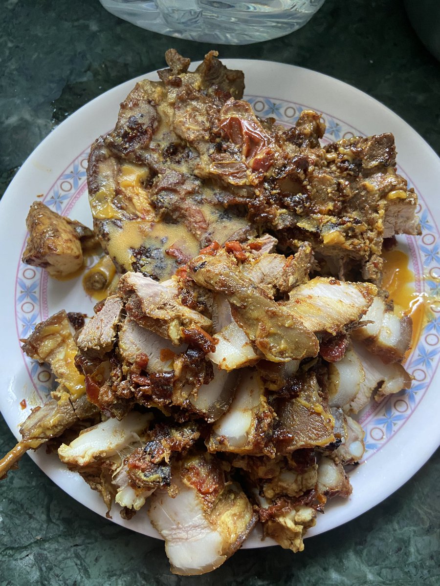 Sliced left over pork belly (gyaari) which was made into chilli pork today.