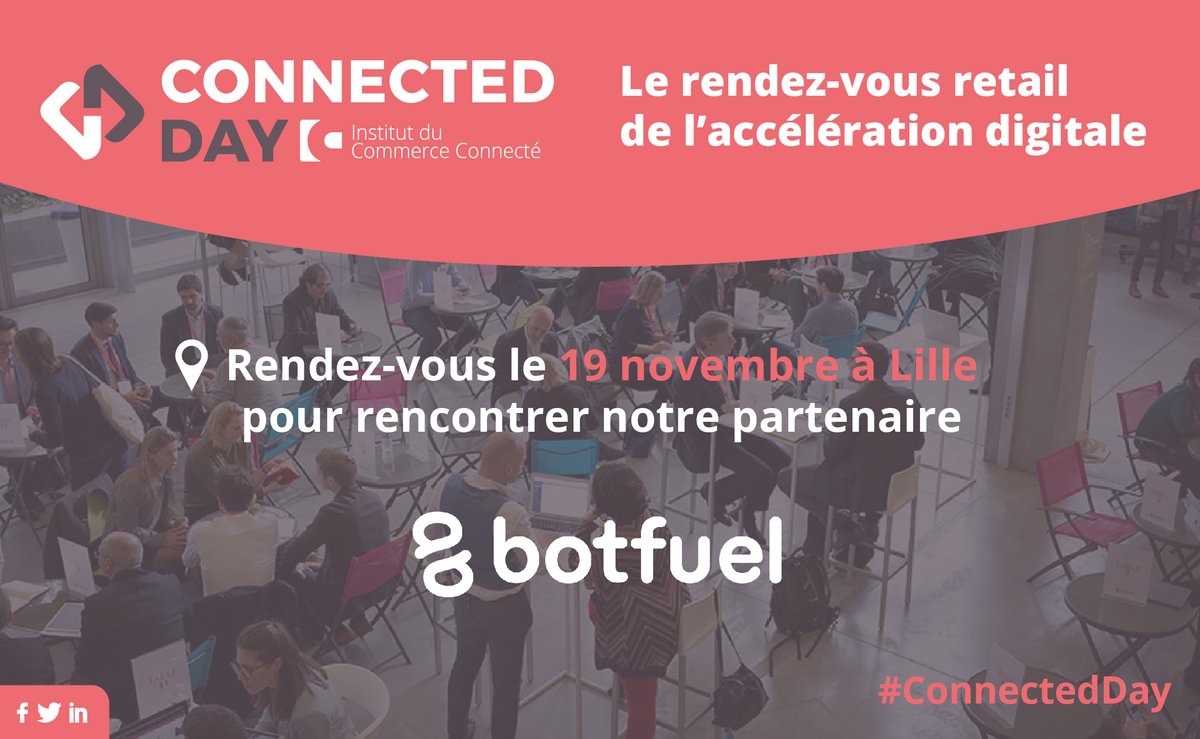 [#CONNECTEDDAY 2020] Retrouvez <a href="/botfuel/">Botfuel</a> , partenaire du Connected Day, le rendez-vous retail de l'accélération digitale, le 19 novembre à Lille.
Inscrivez-vous dès maintenant au Connected Day : lnkd.in/diQaR46
#iccstartupawards #retail #retailtech #retailers