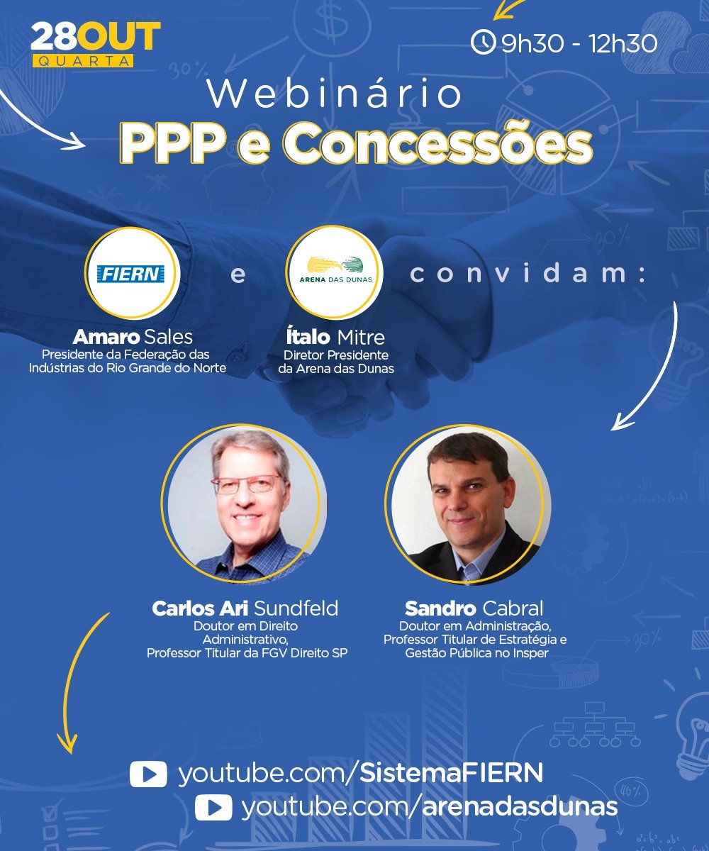 SISTEMAFIERN's tweet photo. FIERN e Arena das Dunas te convidam para falar sobre Parceria Público-Privada (PPP).
Na próxima quarta-feira (28), a partir das 9h30, no Youtube da FIERN. Participe!
#PPP #FIERN #PeloFuturoDaIndústria https://t.co/W8lMSZU9So