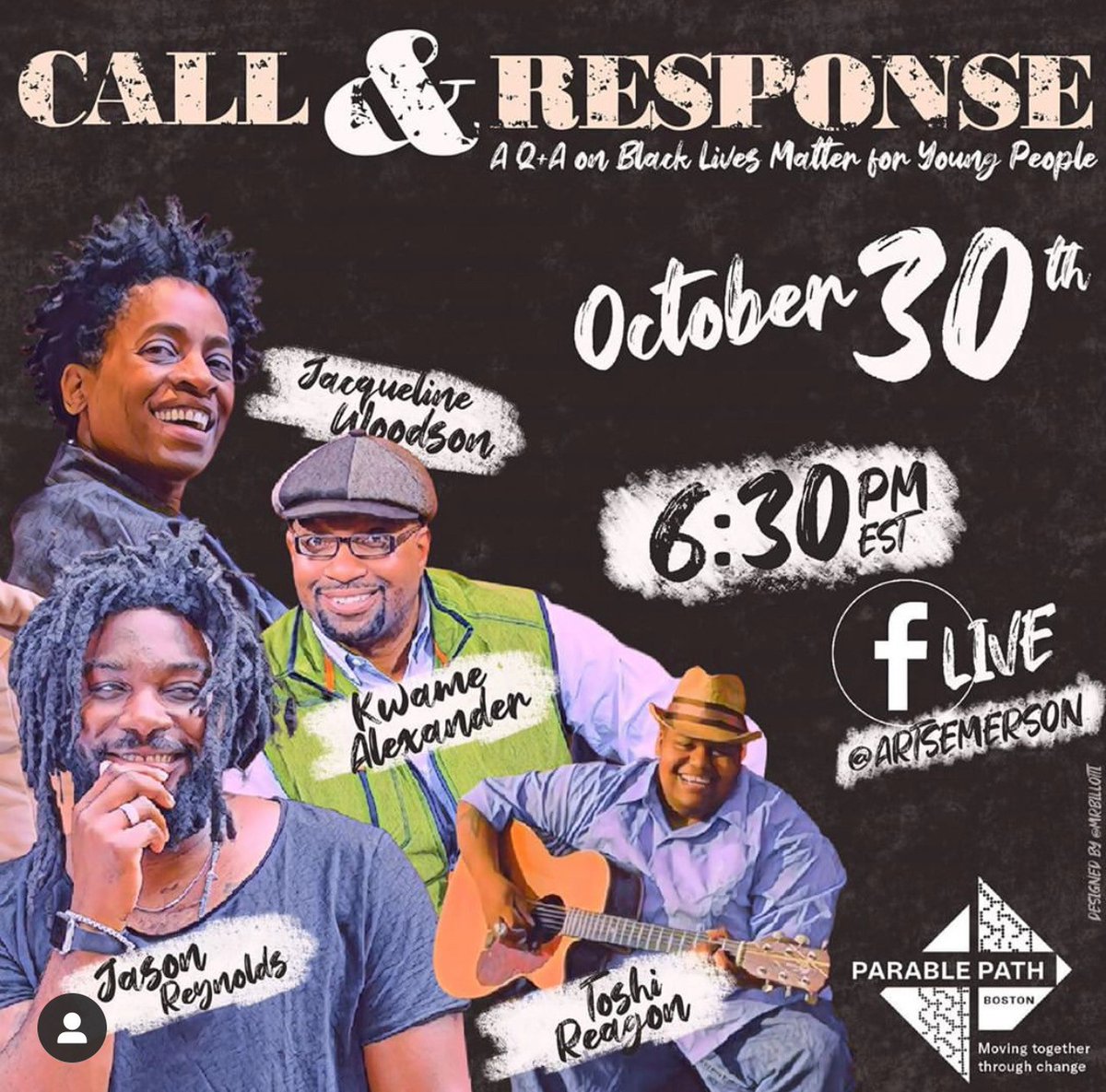 ClarionBooks's tweet image. Join @kwamealexander @JasonReynolds83 @JackieWoodson @biglovely1 on October 30th for "Call and Response: A Black Lives Matter Q&amp;amp;A for Young People."