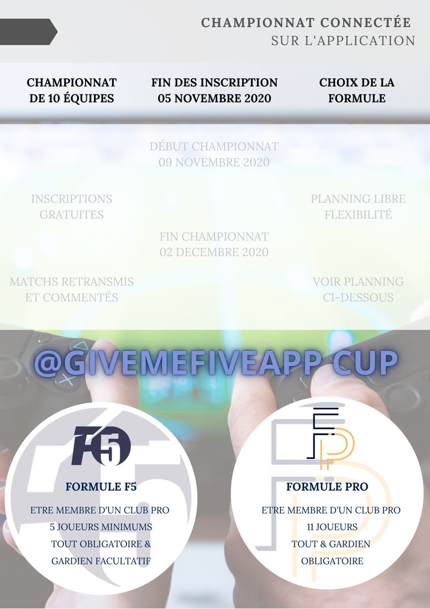 GiveMeFiveApp's tweet photo. GiveMeFive révolutionne FIFA 21 avec sa compétition club pro ! 

Les inscriptions ouvrent aujourd’hui : 
📲 Tout ce passe sur une seule App Mobile
🎙 Matchs retransmis et commentés
💰 Entièrement Gratuit
🗽 Organisation libre des matchs (4/semaine)

Alors ? Êtes-vous prêt ? https://t.co/uyZd9qzchS
