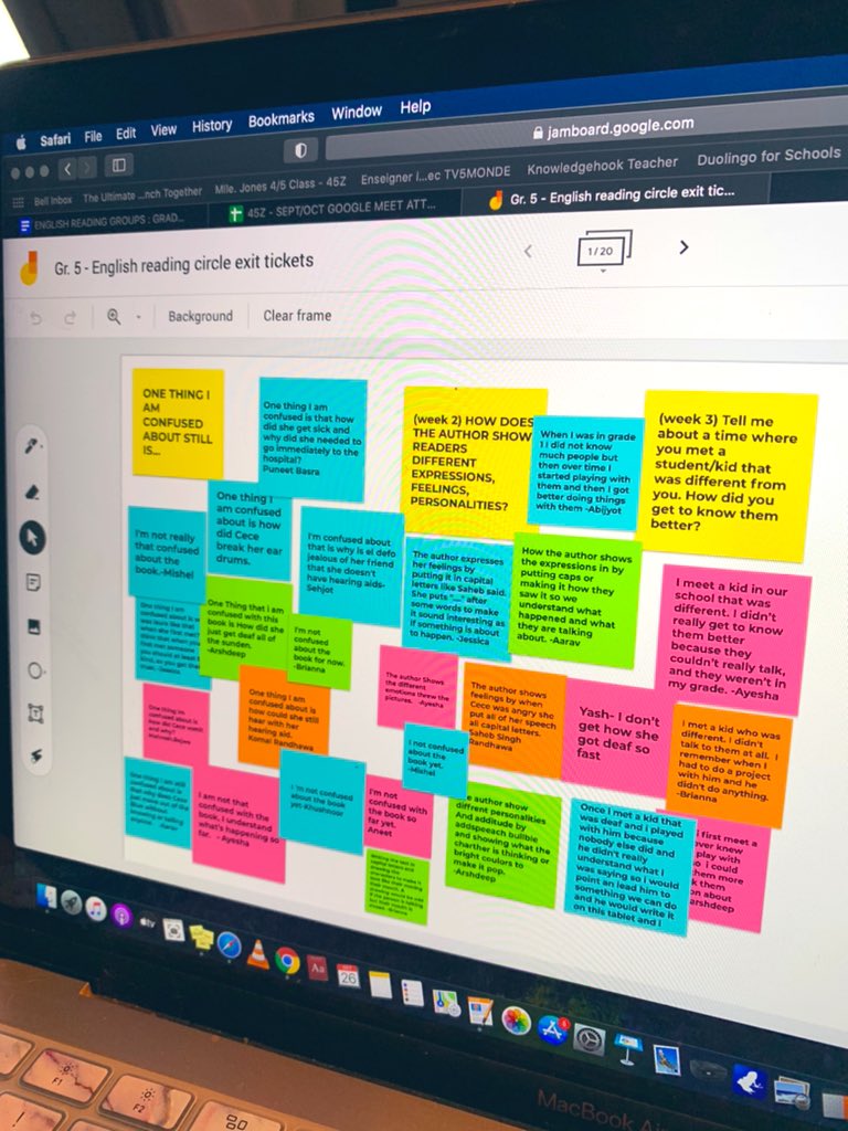 mllejones10's tweet photo. This is what I’m talking about! High-fives all around to my 5s for participating and completing their weekly #Googlejamboard exit tickets for their English reading circles !🎉✊🏻📝 📖@RossDrive @TheRoyalLibrary https://t.co/3EohnnlFhW