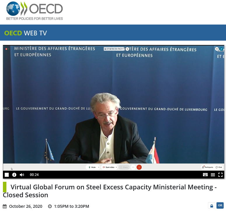 MFA_Lu's tweet photo. Minister #Asselborn at the Ministerial meeting of the Global Forum on #Steel Excess Capacity: We must redouble our efforts to address the persistent global excess capacity in the steel sector and to support the recovery of the sector #GFSEC #G20
➡️ https://t.co/RnR5LdJyuE https://t.co/Q8CmpFXuvC