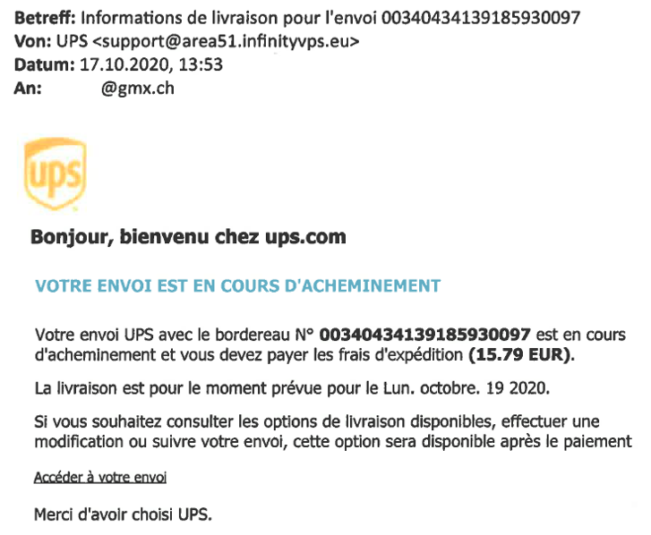 UPS_CH's tweet photo. It has come to our attention that messages are sent out in the name of UPS. Being aware and protecting your sensitive information is the best way to prevent fraud. Read some helpful tips on what you can do to protect yourself.
https://t.co/eC7zVV6LBA https://t.co/POdoAYVBXg