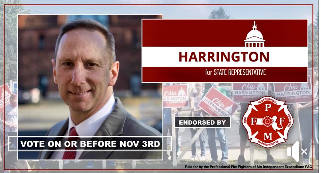 ChipH207's tweet photo. Pleased to earn the support of the Professional Fire Fighters of Massachusetts.  VOTE to support working families and VOTE for Elect James "Chip" Harrington for State Representative. 🇺🇸 👨‍🚒 https://t.co/ulZAXtuWTz