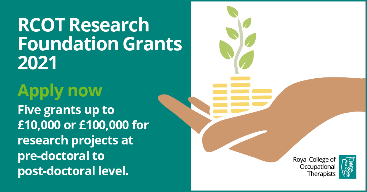theRCOT's tweet photo. RCOT Research Foundation grant applicants should take into account the top 10 #OTresearchpriorities in their proposals. The 2021 grants offer up to £10,000 or £100,000 to support members’ #research activities. Find out more: https://t.co/IUhgGfx1Ur https://t.co/FRev6LpkbV