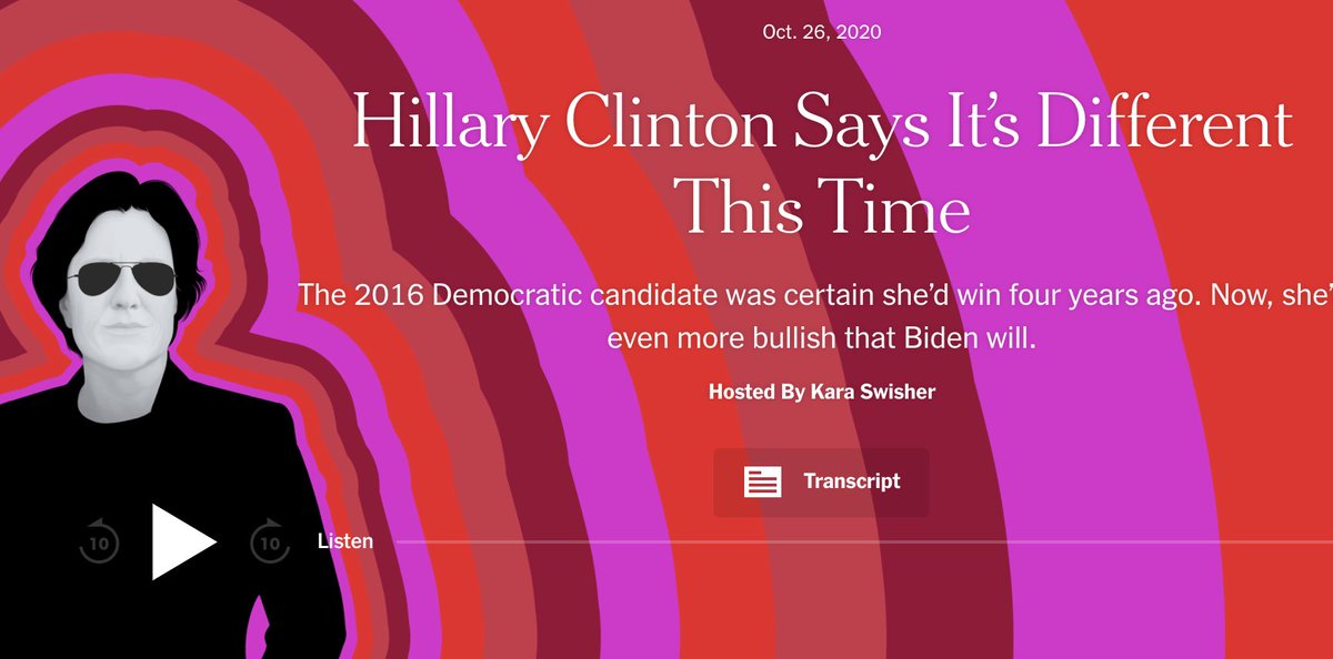 Headline saying "Hillary Clinton Says It's Different This Time" with Kara Swisher, for some reason