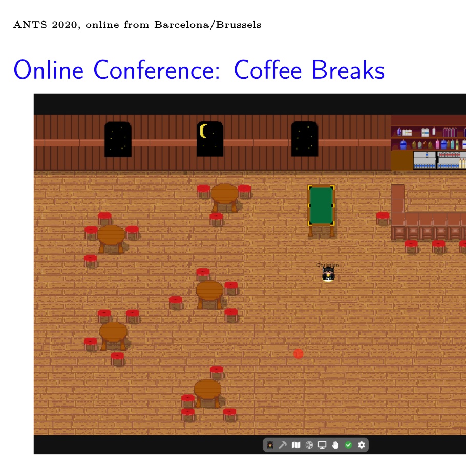 We're on a coffee break - all attendees can join the GatherTown room

Thanks to all the organizers @MarcoDorigo_ULB, Thomas Stützle, Maria J. Blesa, <a href="/chris_c_blum/">Christian Blum</a>, <a href="/SwarmDynamics/">Heiko Hamann</a>, <a href="/mktheinrich/">MK Heinrich</a>, @Pold1987 for a smooth online conference so far!

Proceedings: link.springer.com/book/10.1007/9…