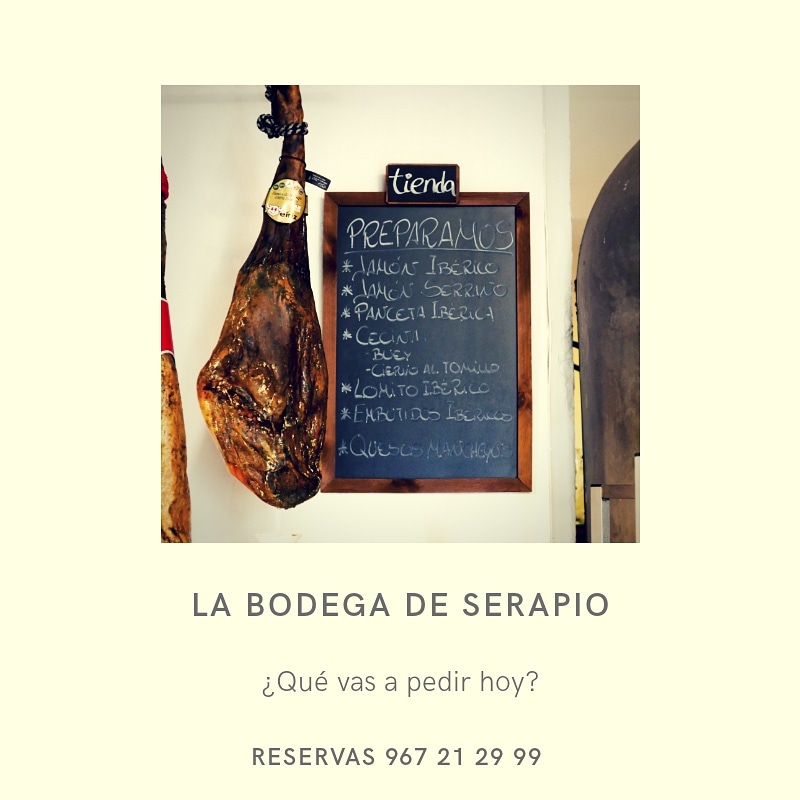 🟢LA BODEGA DE SERAPIO🟢
Somos tienda de alimentación.
⏱ HORARIO: lunes a domingo de 10h a 16h y de 18h a 00h. 
🏠 LUGAR: C/ Méndez Núñez, 8 y C/ María Marín, 48-50 (Albacete)
🛒 SERVICIO DOMICILIO labodegadeserapio.com
☎️ TELÉFONOS 967 21 29 99
📲 WHATSTAPP 659 18 47 46