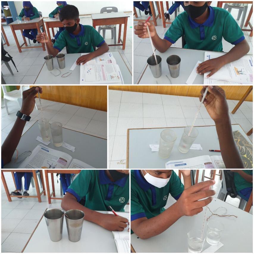 Grade 8 students learning thermal conductivity in different metals by doing a simple experiment using different types of metal wires and foil in science class.