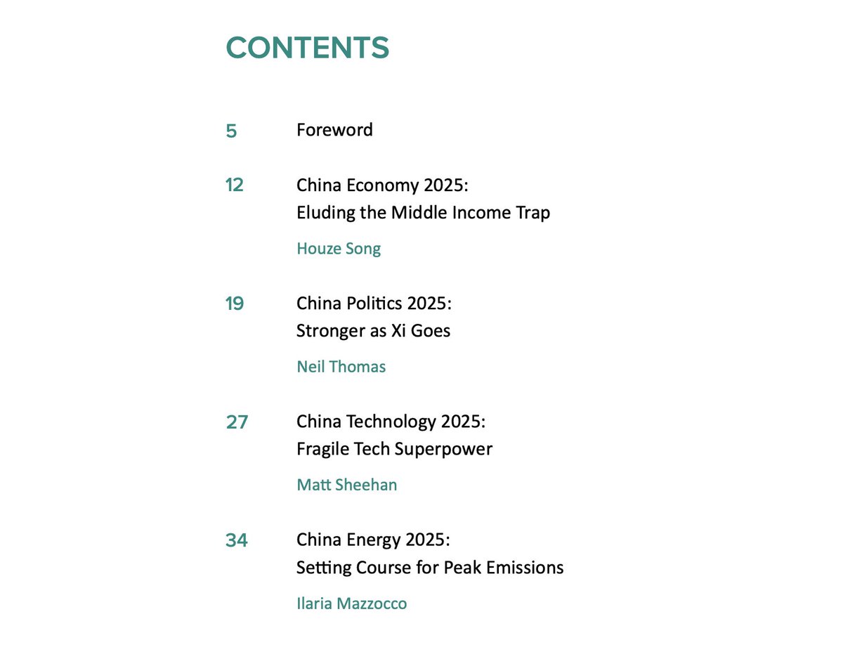 2 / With a foreword from  @damienics, our forecast focuses on 4 base cases:Econ: Eluding the Middle Income Trap  @hzsongPolitics: Stronger as Xi Goes  @neilthomas123Tech: Fragile Tech Superpower  @mattsheehan88Energy: Setting Course for Peak Emissions  @mazzocco_ilaria