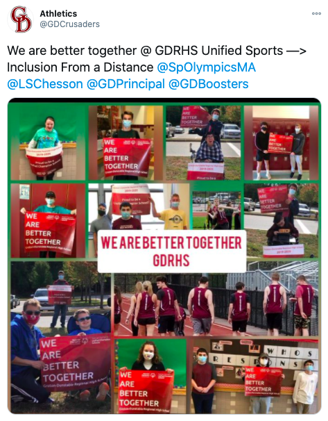 SpOlympicsMA's tweet photo. Unified Champion Schools from across the state submitted their representation of Inclusion from a Distance - These are our finalists! 

Vote for @auburnrockets, @grotondunstable, or @SeekonkHS before Friday to show who you think has the most school spirit. https://t.co/dTUufUMyE6 https://t.co/gTKkNHEYLy