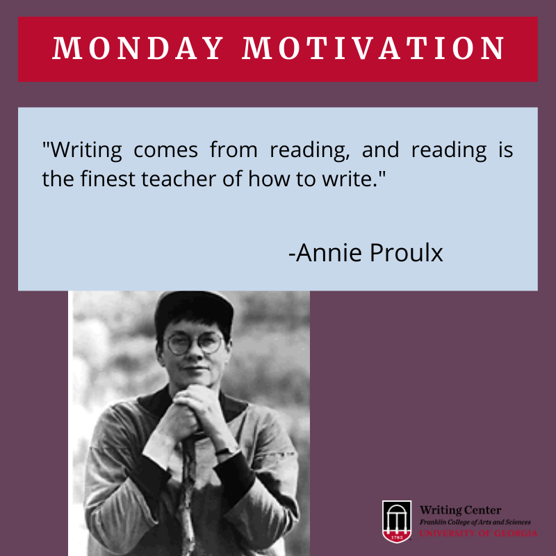 UGAwriting's tweet photo. Not sure what success looks like for your writing project? Read! Ask around for examples of the kind of writing you're hoping to do, and notice what strategies other writers have used to express their ideas. https://t.co/aGFKMgwJdm
