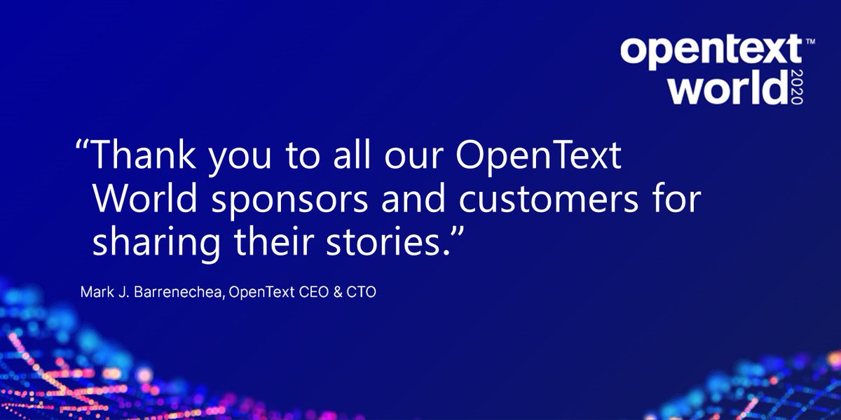 OpenText's tweet image. OpenText CEO&amp;amp;CTO @markbarrenechea kicks off #OpenTextWorld with thanks to our event sponsors, and to our customers who are sharing their stories this week.