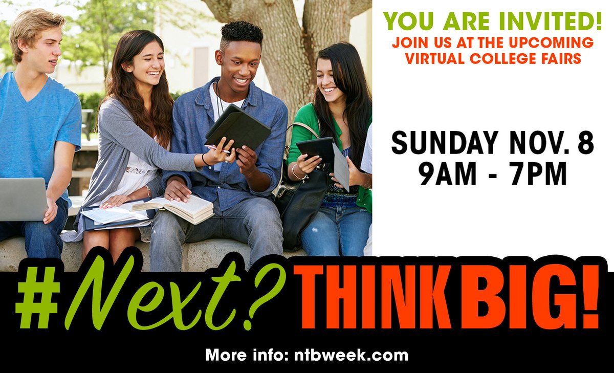 CollegeCareerDS's tweet photo. Join us online at the upcoming virtual college fair Nov. 8. For more information visit: https://t.co/JqnRpKCqOx #College #Career #CollegeFair #Careerfair #NextThinkBig #Virtual #CollegeKickoffDS https://t.co/Ay6XgGzNN8