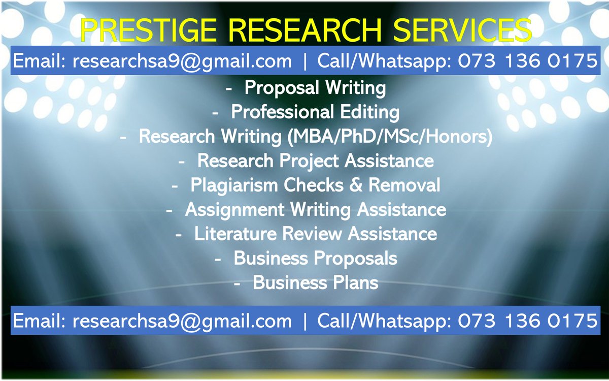 ResearchZAR's tweet photo. For all your research needs. We deliver on-time, quality &amp; top-class research services. For All Levels - [Honours | Masters | PhD]  Email: researchsa9@gmail.com | Call/WhatsApp: 0731360175 https://t.co/I5aIpPCdIi
