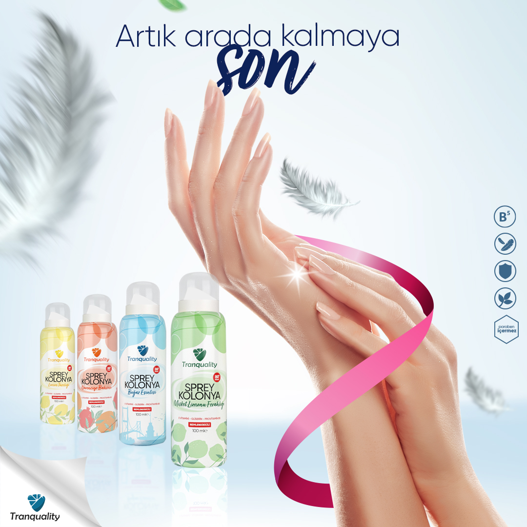 Temizlik ve ellerine bakım arasında kalmana gerek yok. Tranquality sprey kolonya sana ikisini bir arada sunuyor.
#cildedostkolonya #yeninesilkolonya #spreykolonya