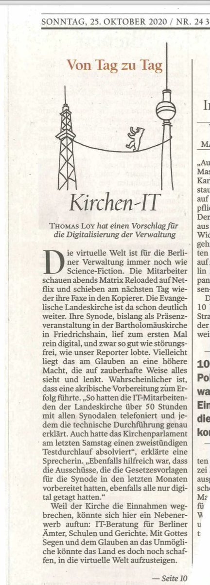 Im <a href="/Tagesspiegel/">Tagesspiegel</a> werden schon mal neue Nebenerwerbsmöglichkeiten für die IT der @ekbo_de überlegt <a href="/FabKraetsch/">Fabian Kraetschmer</a> 😊

#digitaleSynode #ekbo #digitaleKirche
