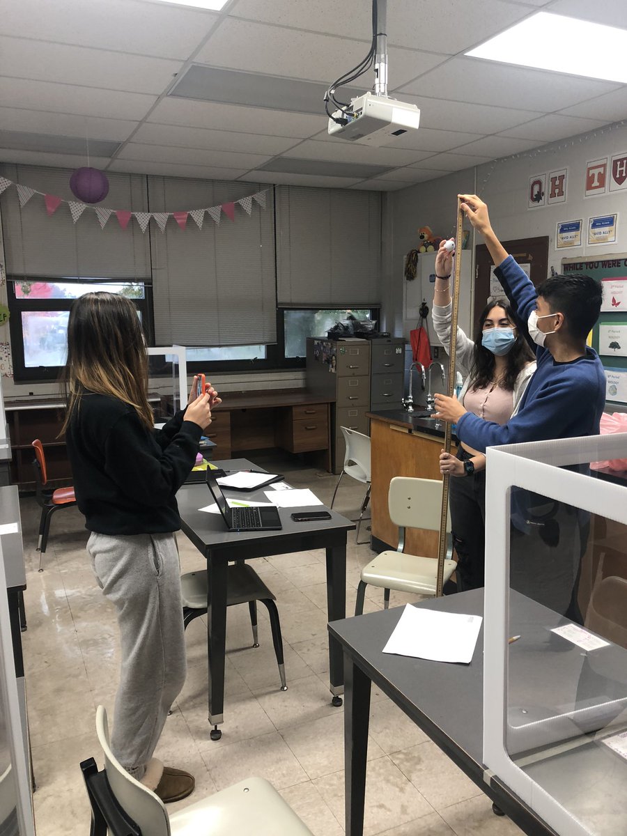 JenniferKunes's tweet photo. Anyone else with a spring in their step this morning after that Brown’s win?!? 🎶Yeah, I’m free, free fallin🎶 in physics class today!! (You know I ❤️to sing!) Lab partners in-class and remote. One BIG happy family! What labs look like in 2020! #freefall #inquiry #makeitwork https://t.co/fnnQ5zS5iC