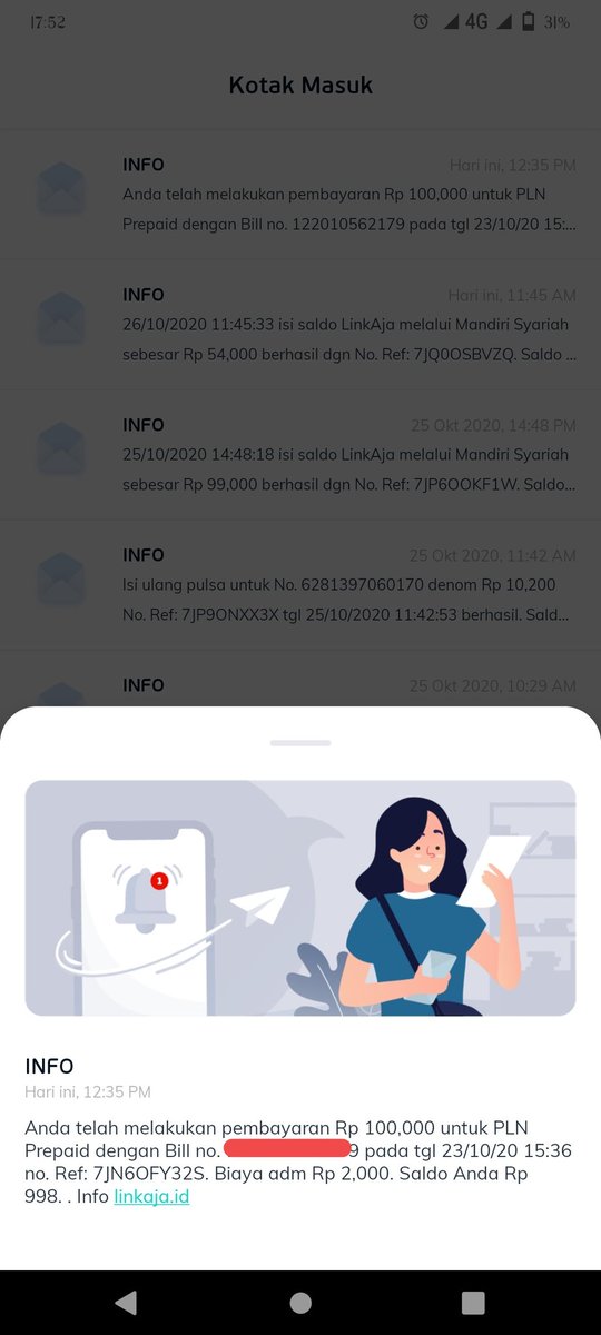 Min.. maap nih, transaksi gagal di hari jumat, hari ini ada notif sudah sukses, tapi kode token Listriknya kok ga ada yaa <a href="/linkaja/">LinkAja</a>