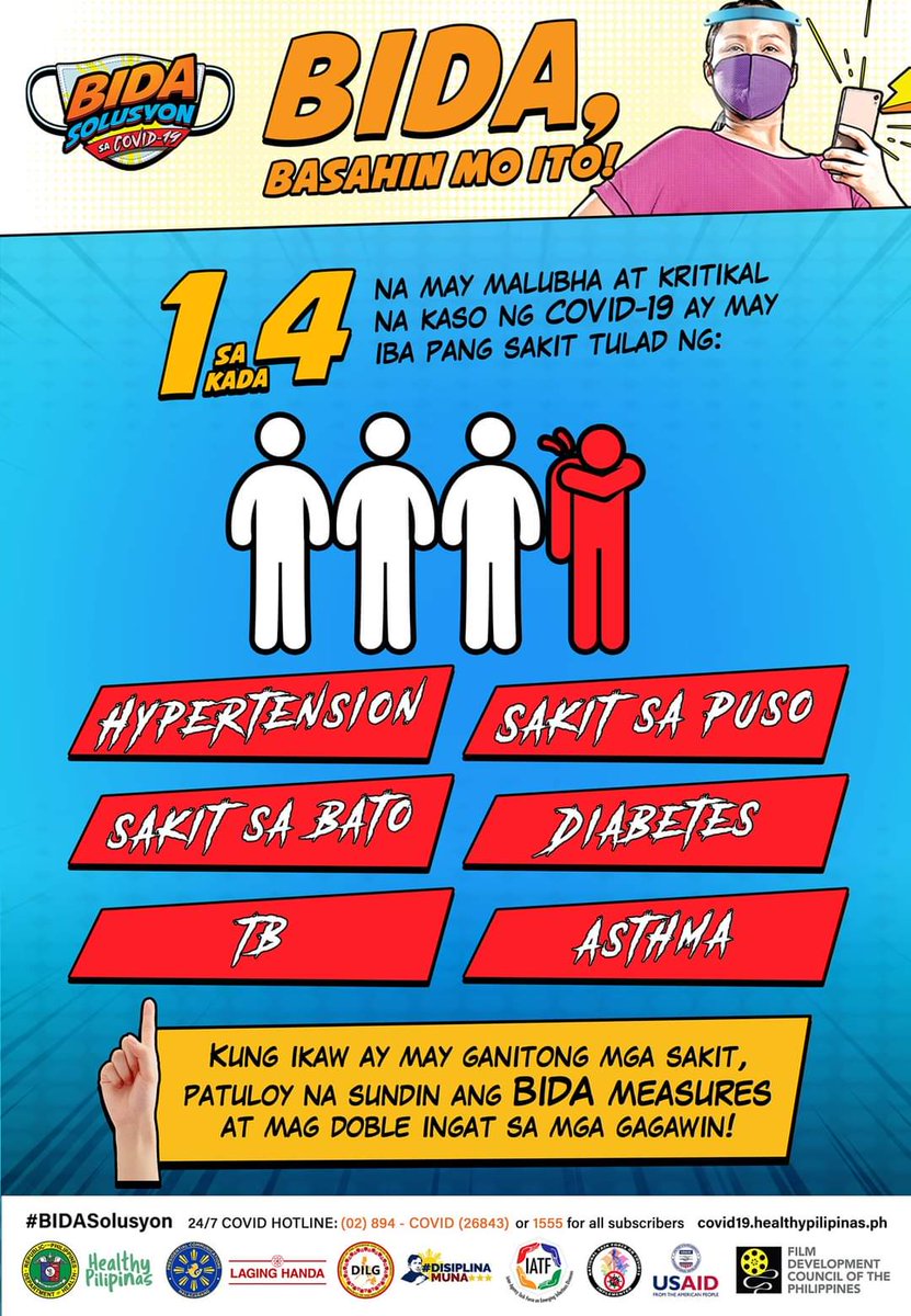 DOHgovph's tweet image. ALAMIN ang mga Comorbidities ng COVID-19!

Ang comorbidity ay ang pagkakaroon ng iba pang mga sakit bukod pa sa pangunahing karamdaman ng isang pasyente.