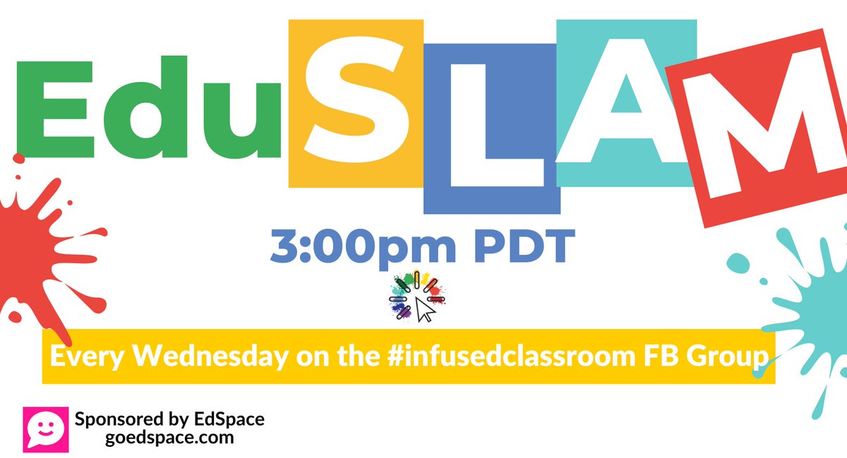 TanyaAvrith's tweet photo. Join me every Wednesday for a brand new #eduslam at 3:00 PT Live on the #infusedclassroom FB Group
Join the group today 👉https://t.co/2abF9TYn81 - https://t.co/TD89IXk8rc