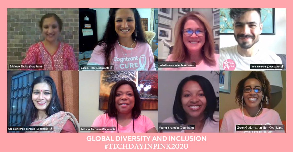 Cognizant's tweet image. United in the fight for the cure — we&apos;re committed to raising awareness for women battling breast cancer. #TechInPink2020 #TimeToEndBreastCancer