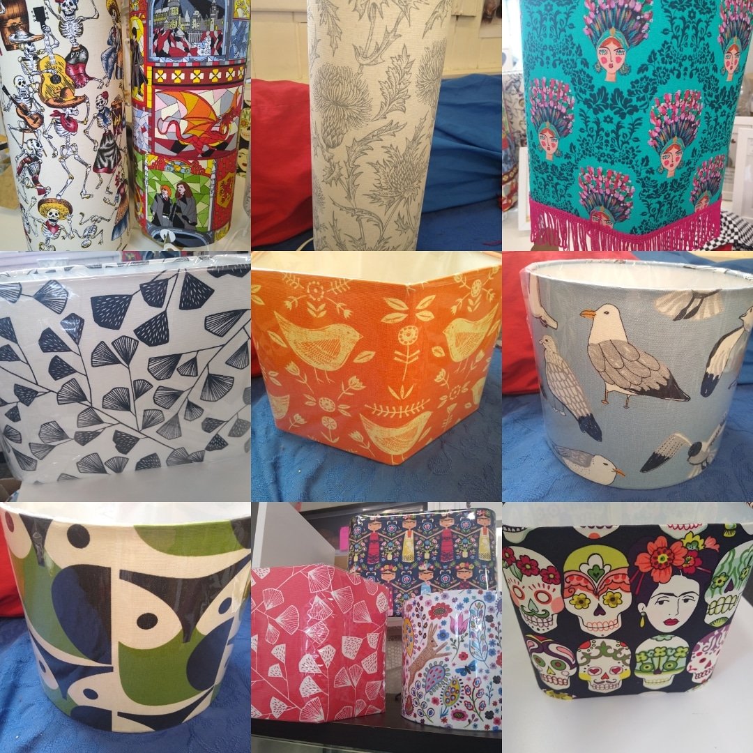 dunbarcraft's tweet photo. As promised more from Jaggy Thistle Crafts. As the dark nights arrive why not spruce up your lamps with a new shade or why not treat yourself to a new lamp...yes that is a Harry Potter one. #dunbarcraftstudio #Dunbar #lamp #lampshade #eastlothian https://t.co/7fEmGizgrL