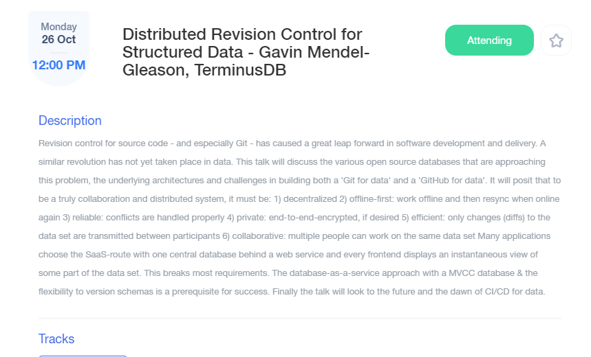 TerminusDB's tweet photo. Yes please! @GavinMGleason talking revision control for structured data at the @linuxfoundation conference today!
#KnowledgeCollaboration https://t.co/yUN5MO783x