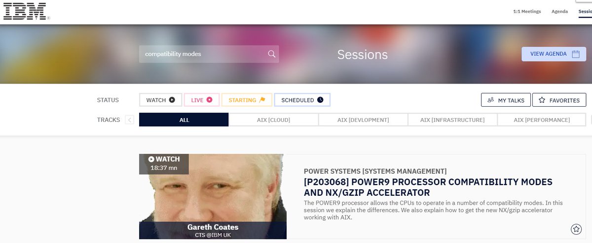 power_gaz's tweet photo. If you registered for #TechU you can watch the "On Demand" sessions already, even though the conference hasn't started
Watch them in #BeMyApp
You should have received a URL in an email
EG: #POWER9 Processor compatibility modes and NX/GZIP accelerator
#PowerSystems #AIX #vTechU https://t.co/u6Xjgpod5b