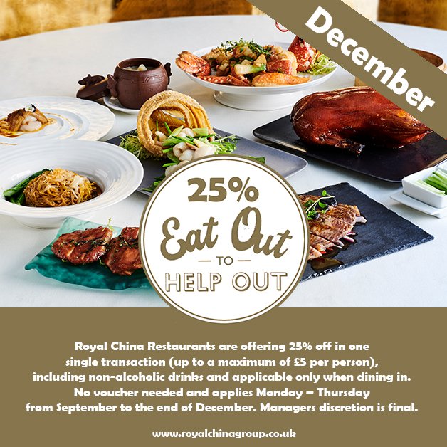 RoyalChina_Club's tweet photo. We are extending our 25% Eat Out To Help Out offer by the end of December. Eat more to save more at Royal China Club!

#EatOutToHelpOut #royalchinaclub #royalchinagroup #royalchinagroupuk https://t.co/Bics4ucPEB