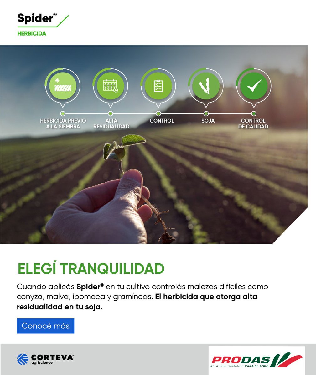 AgroProdas's tweet photo. Tenemos la alternativa para tu lote de la mano de @cortevaarg
#Spider #SpiderXtra
#Ligate #LigateBesty
#Texaro
👉Después de estas lluvias las malezas emergen.. Mantene tus lotes limpios..
#NuestrosTecnicosTeEsperan
#ProdasAgro
🌱🌱🌱🌱🌱🌱🌱🌱🌱🌱🌱🌱 https://t.co/npMiBu02xv