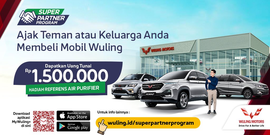 WulingMotorsID's tweet photo. Referensikan kode referal #WulingSuperPartner Anda kepada teman Anda utk bergabung dan dapatkan uang tunai Rp 1,5 jt & Air Purifier*. Periode s.d 31 Okt 2020.
Daftarkan diri Anda dan *ikuti S&K yang berlaku!
Info: https://t.co/53kW4dzt0O!
#WulingMotors #DriveForABetterLife https://t.co/9pB6l9YuPF