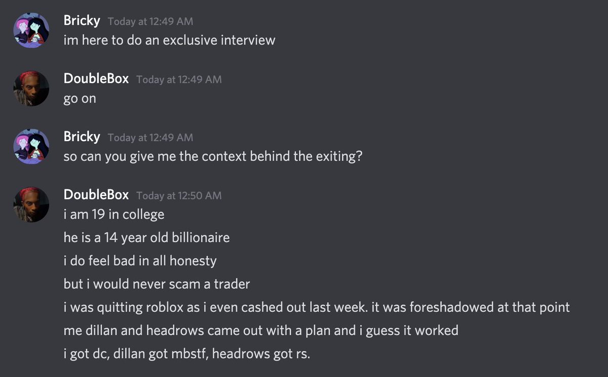 Roblox Trading News Advice On Twitter Juice Made A Post About It On His Twitter Also Double Box Straight Up Removed His Discord Server Lol - roblox trading discord server