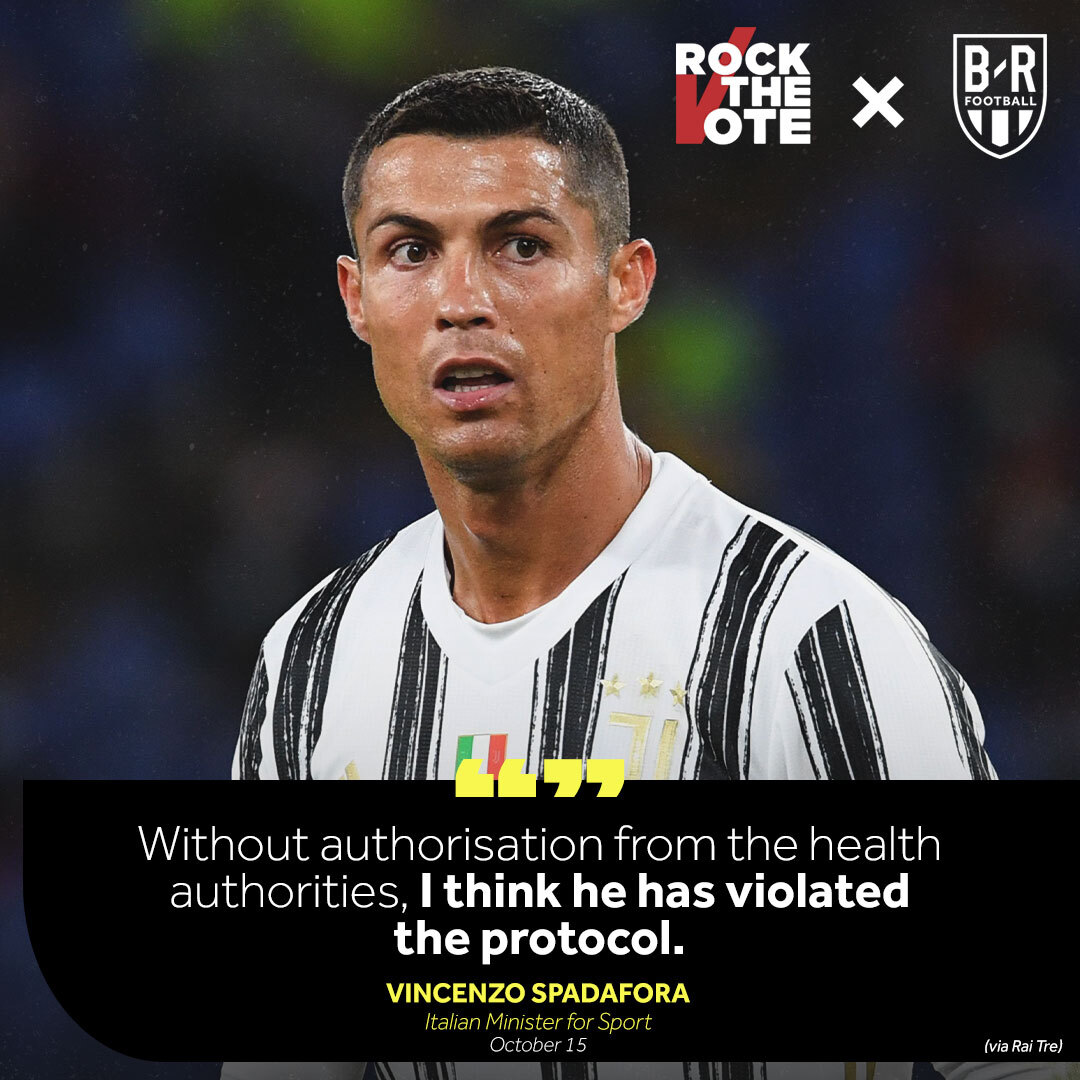 brfootball's tweet photo. Italy's Minister for Sport reveals there's an investigation underway to assess whether Cristiano Ronaldo broke the country’s COVID-19 protocol https://t.co/MbRu8U6lR1