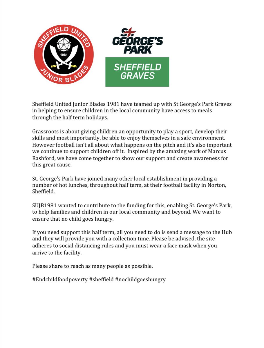 Please share and retweet!!
<a href="/BladesJunior/">JuniorBlades</a> have teamed up with <a href="/SGPGraves/">SGPGraves</a> to provide meals to children in the community throughout half term