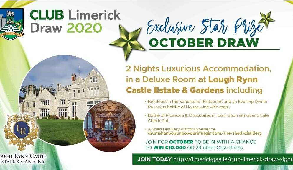 LimerickCLG's tweet photo. 💚October Exclusive Star Prize in the CLUB Limerick Draw is 💚A 2 Nights stay @LoughRynnCastle with Breakfast/Evening meal for 2 plus a lot of extra treats visit https://t.co/vA16sUbMjC
#CLUBLkDraw
#LoughRynn
#SupportingClubs
#SupportingLimerick
#Limerick
#GAAClubs https://t.co/d5F6ToOhlL