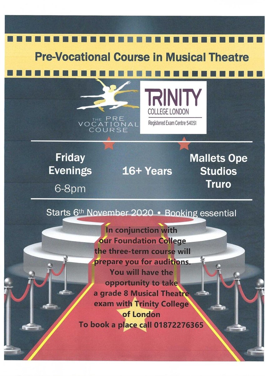 Introducing the Pre-Vocational Course in Musical Theatre the course starts on the 6th November. #musicaltheatre #singing #drama #cornwall #truro