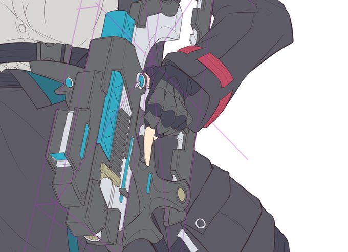 平面でデザインした武器を立体物に描き起こす労力で脳味噌半分溶ける 